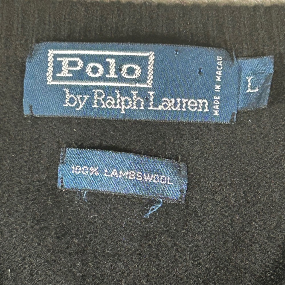 Polo Ralph Lauren Mens V-Neck Sweater Black 100% Lambswool Blue Pony Logo Large - Picture 7 of 12